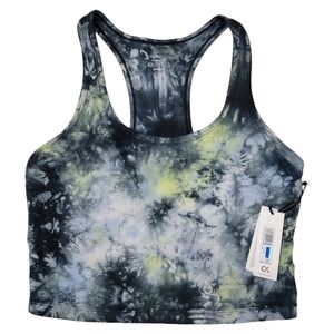 Calvin Klein Performance Black Gray Yellow Tie Dye Athleisure Racerback Crop Top
